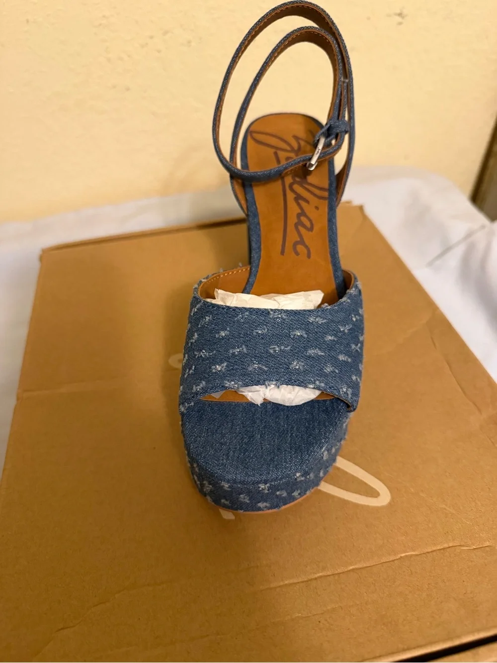 Zodiac Blue Denim Platform Sandals with Ankle Strap